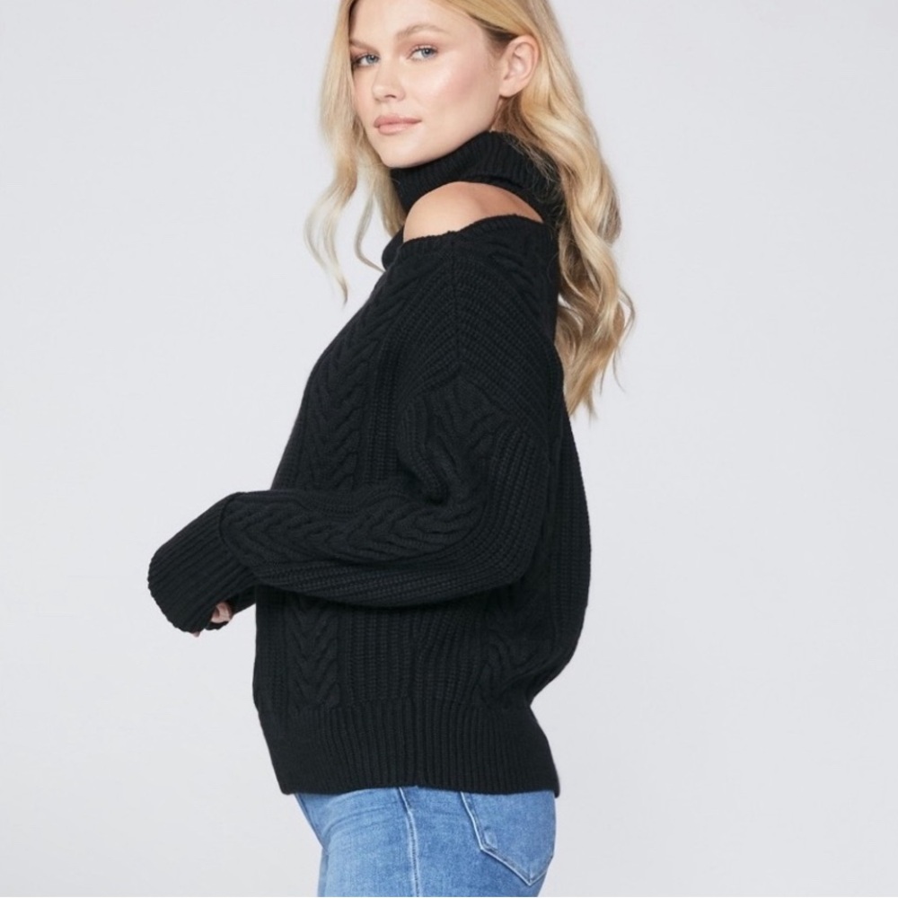 New! Paige Lorilee Cold Shoulder Turtleneck Wool Sweater BLACK Sz Small‎ $299